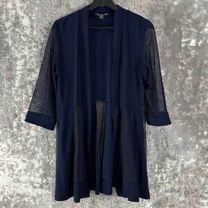 R&M Collection Size 8 Sheer Cardigan Sweater Navy Open Front Stretch Casual